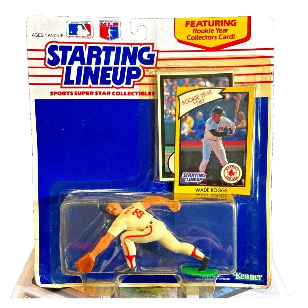 1990 WADE BOGGS Starting Lineup, Red Sox, w/Rookie Card & 1990 Card - sealed
